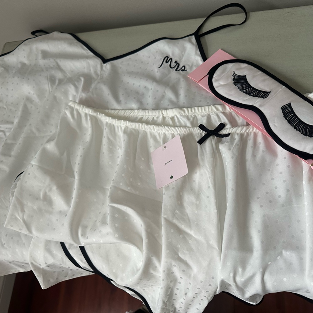 Kate spade Mrs three piece set cami shirts sleep mask large bachelorette bride